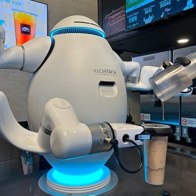 adam the robot makes a boba tea